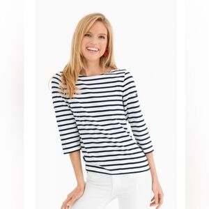 Merona Striped Long Sleeve Boat Neck Top - Navy and White